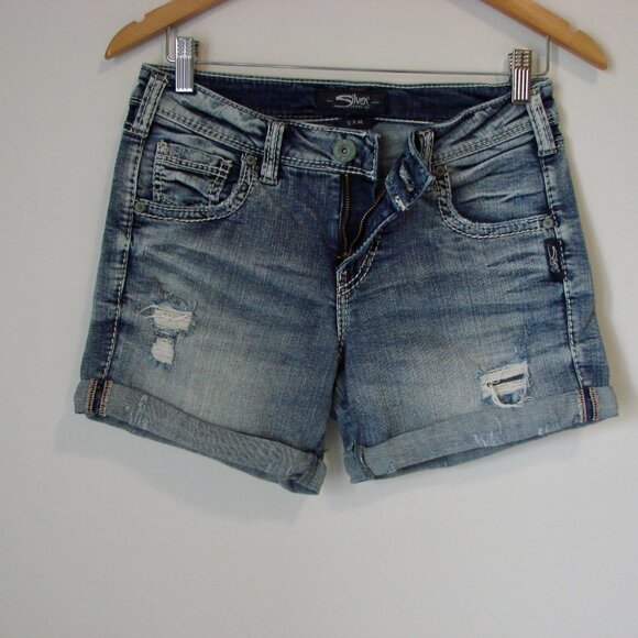 Silver Jeans Sam Jean Short Cuffed Distressed Size 26 4.5" Inseam - Picture 11 of 15